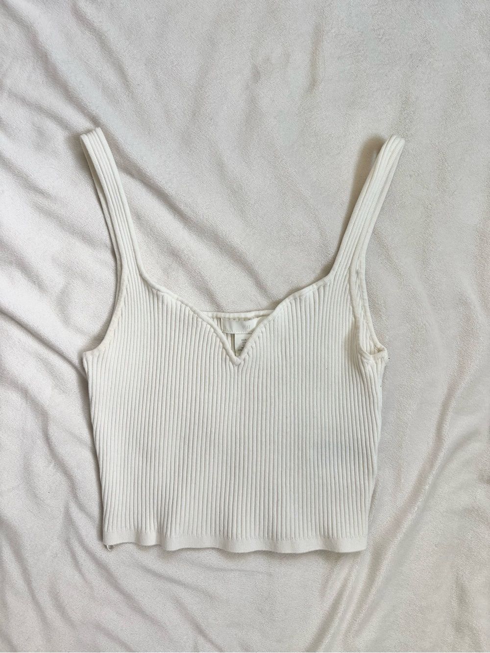 Cream Ribbed Knit Cropped Tank Top